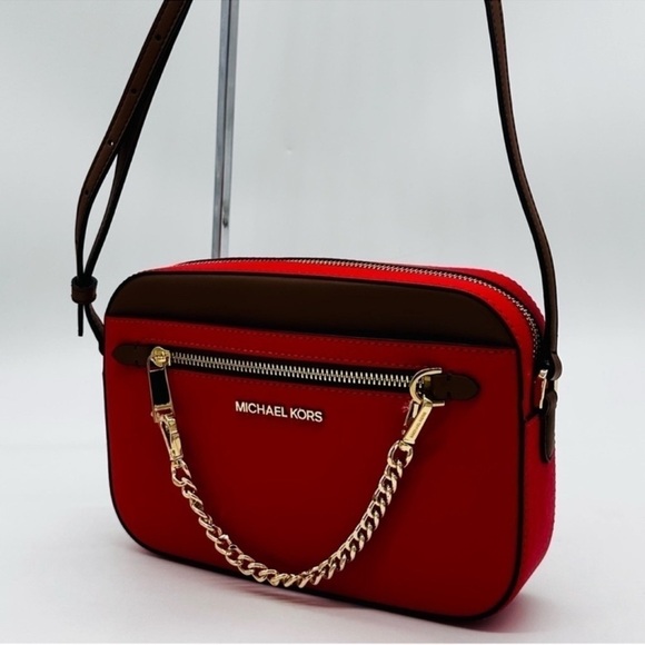 MICHAEL KORS LARGE EW ZIP CHAIN CROSSBODY BAG RED/GOLD - Picture 3 of 13